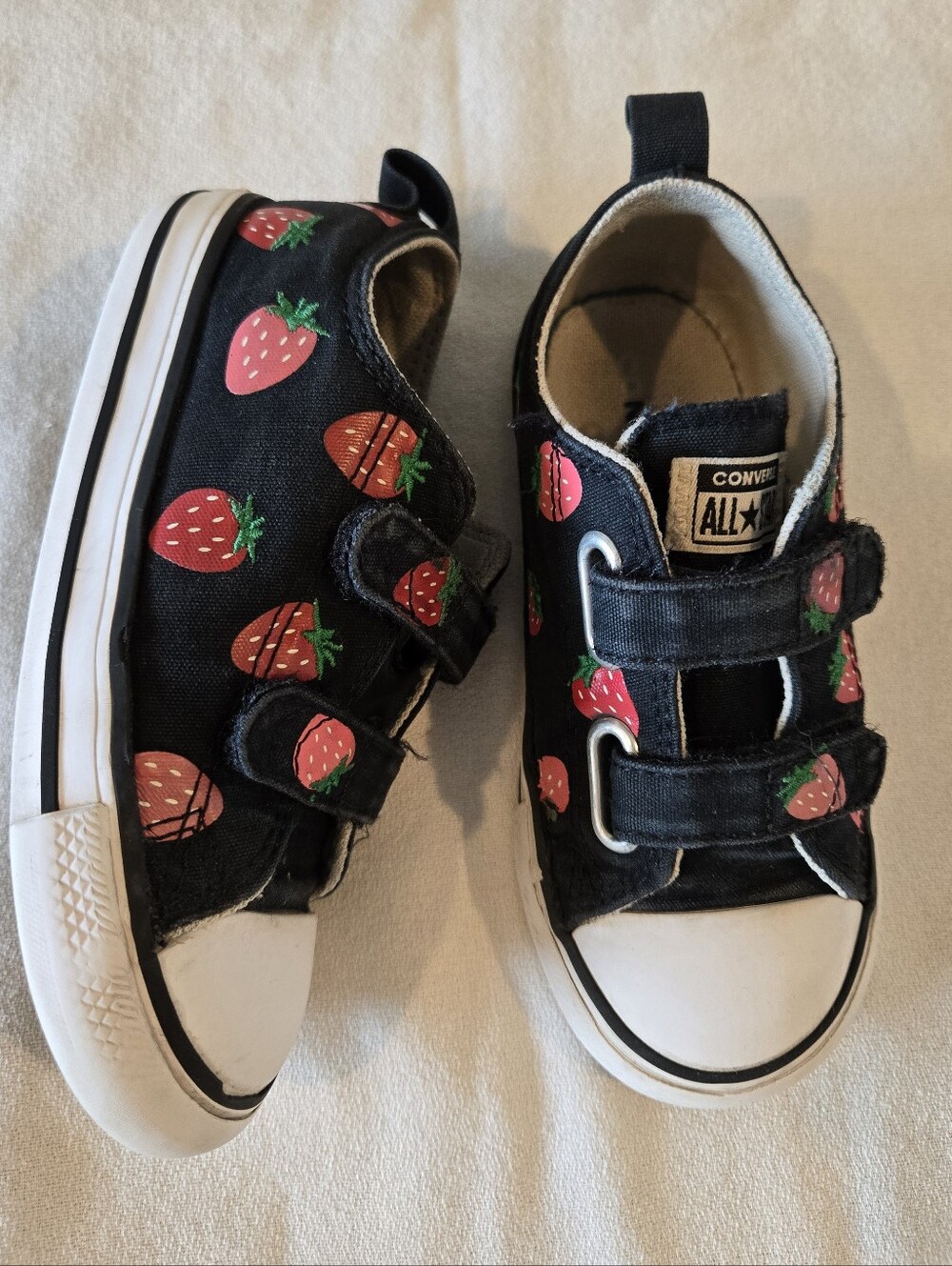 Converse Kids Black Sneakers with Red Pink Strawberry Print Size 9